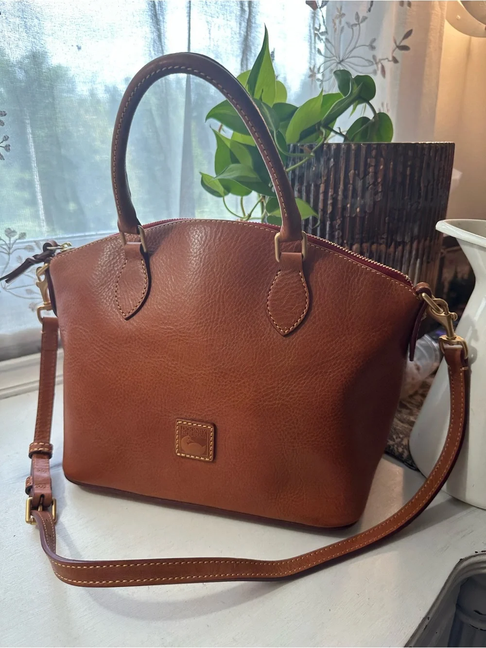 Dooney & Bourke Soft Cognac Pebbled Leather Satchel and Wristlet Set